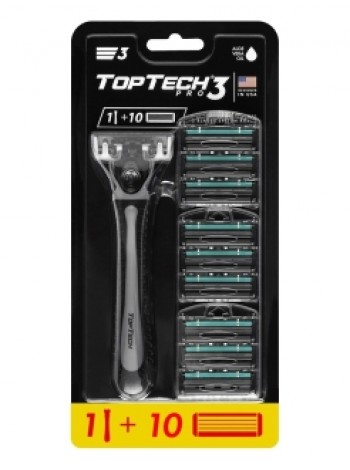 Мужская бритва TopTech PRO 3, США. Совместимы с Gillette Blue3*. 1 Бритва + 10 сменных кассет.