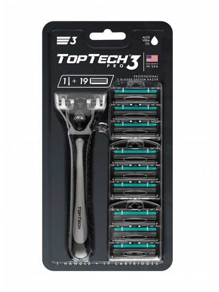 Мужская бритва TopTech PRO 3, США. Совместимы с Gillette Blue3*. 1 Бритва + 19 сменных кассет